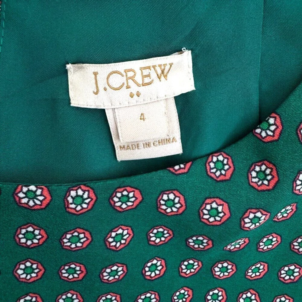 J CREW Factory Gallery Green Medallion Pink Paisley Preppy Shift A Line Dress 4